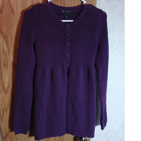 INC Purple Cotton Stretch Button Front Cardigan S Soft Knit Minimalist Layer - Picture 1 of 7